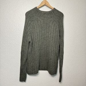 Lands End Sweater Men L Green Mock Neck Wool Fisherman Chunky Knit Outdoor VTG